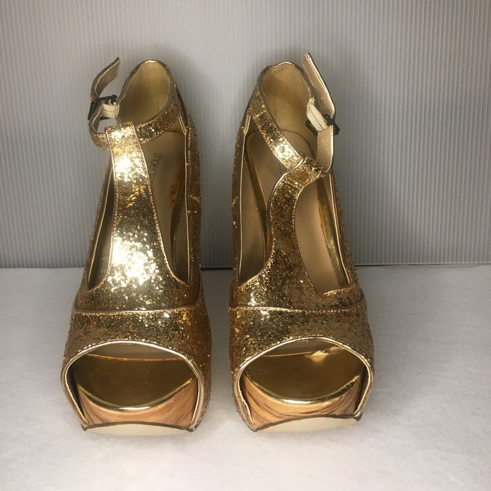 Gold platform disco heels